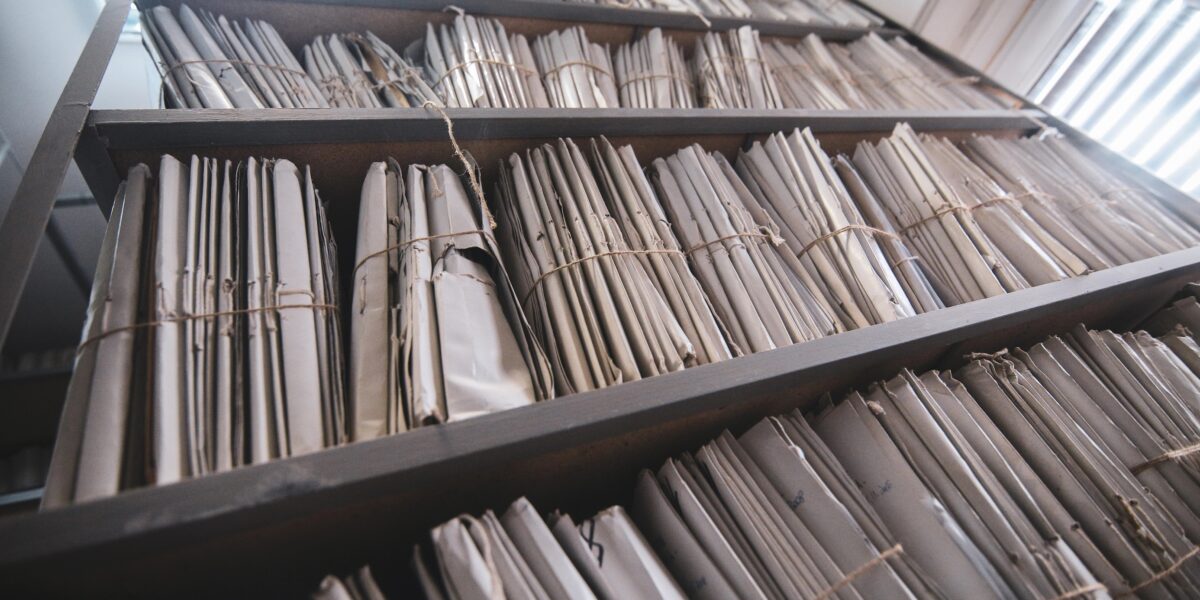 Shelves filled with archived paper records